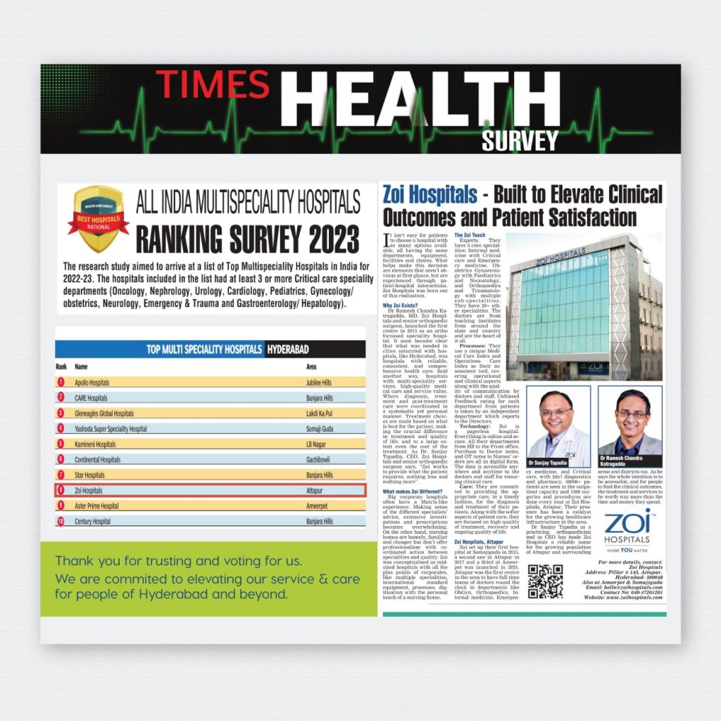 Zoi Hospitals, Listed Among the Top 10 Multispeciality Hospitals in