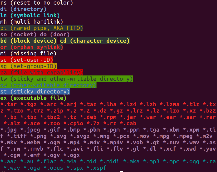 Definition of different colours for 'ls' command in Ubuntu 18.04 terminal Dr Iman Zolanvari