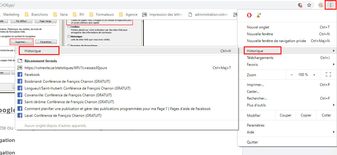 Vider la mémoire cache d'un navigateur Zone votresite.ca