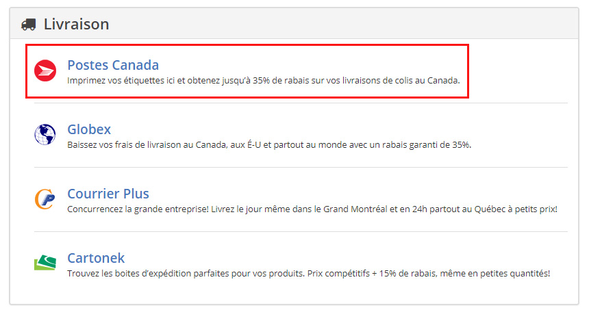 Calcul des frais de livraison Postes Canada dans votre boutique Zone