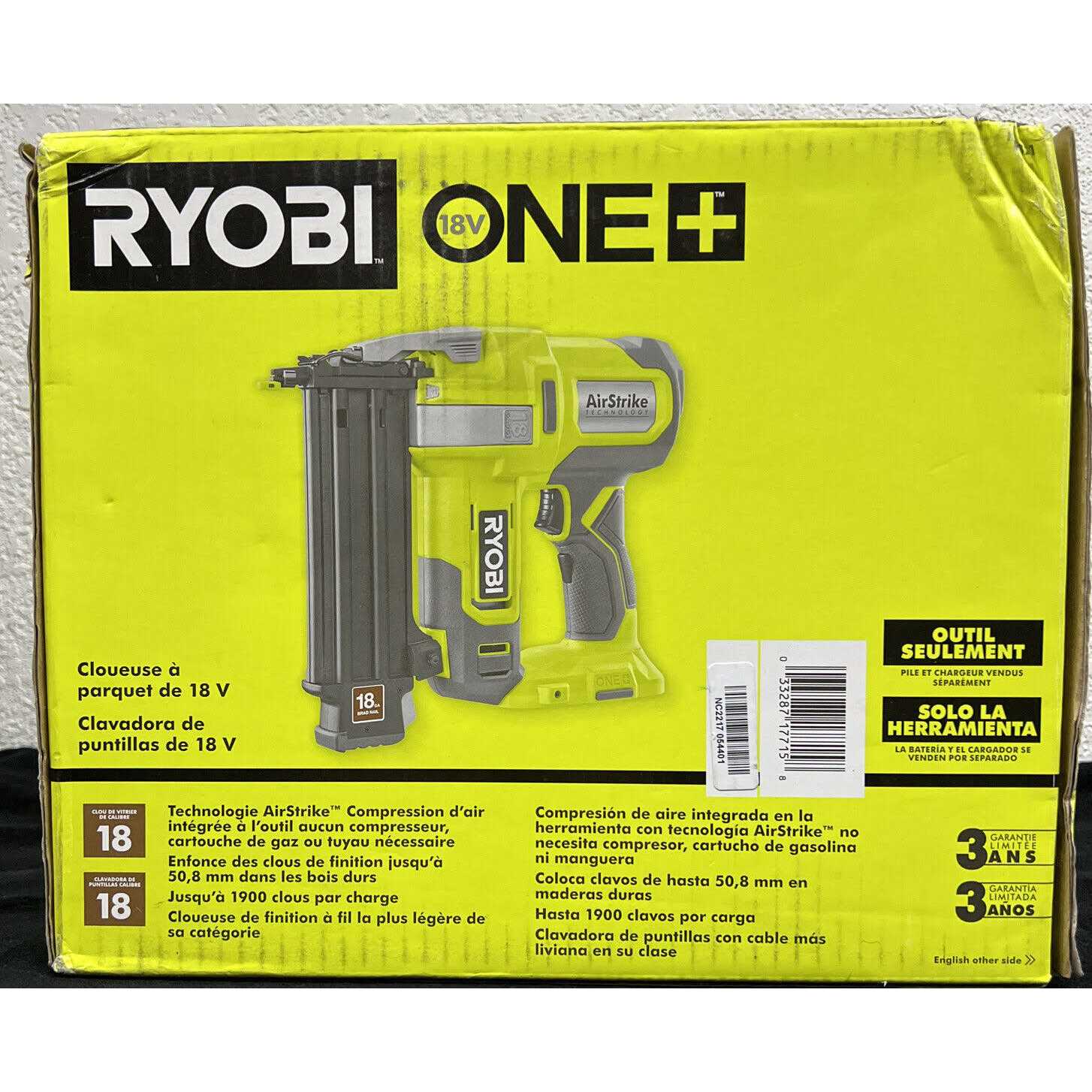 Ryobi P321 18V 18Gauge Cordless AirStrike Brad Nailer Hardware&Tools