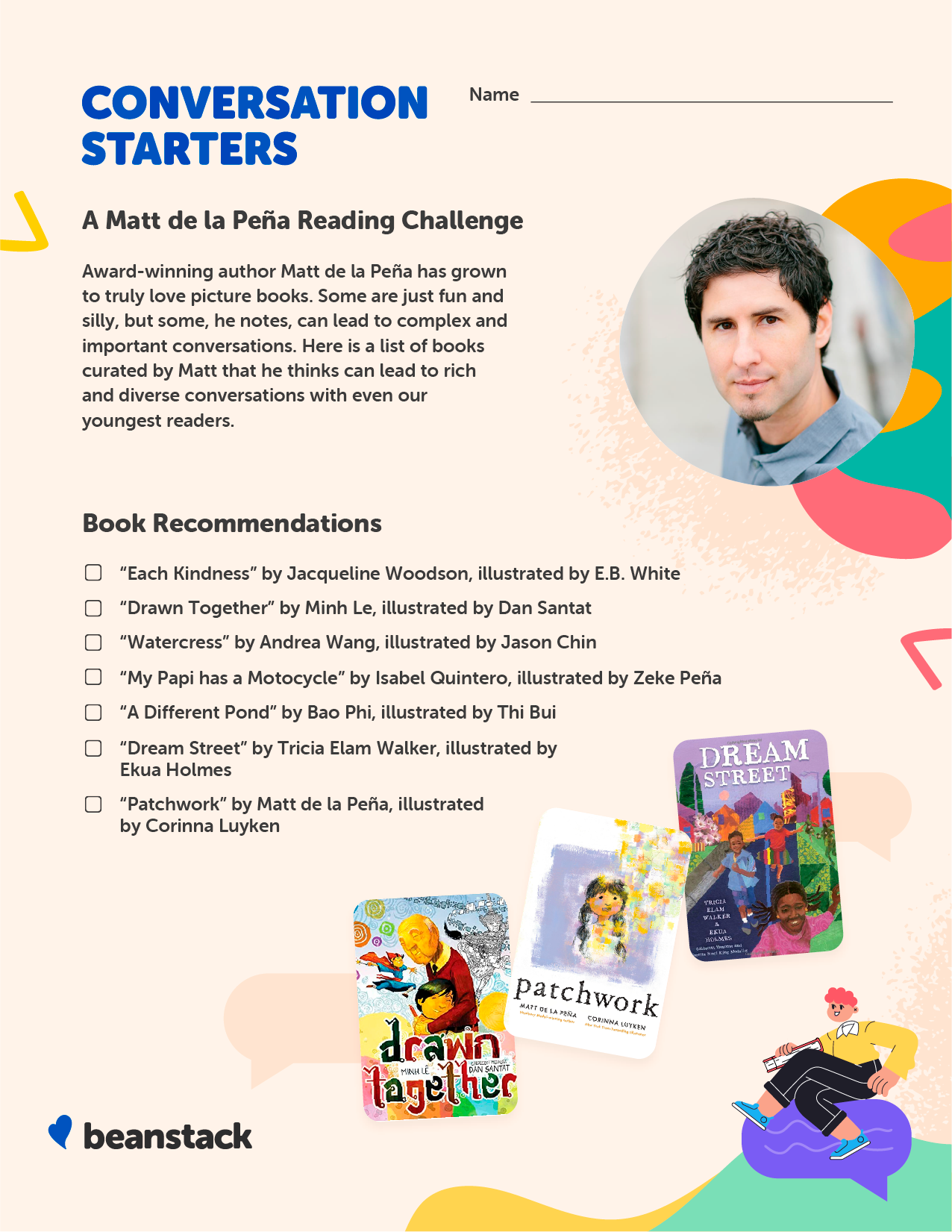 Conversation Starters A Matt de la Peña Reading Challenge Beanstack