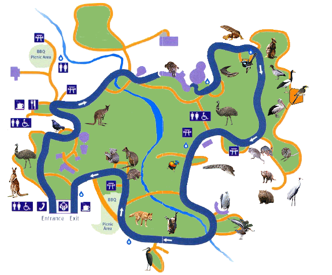 The map of Healesville Sanctuary in Healesville, Australia