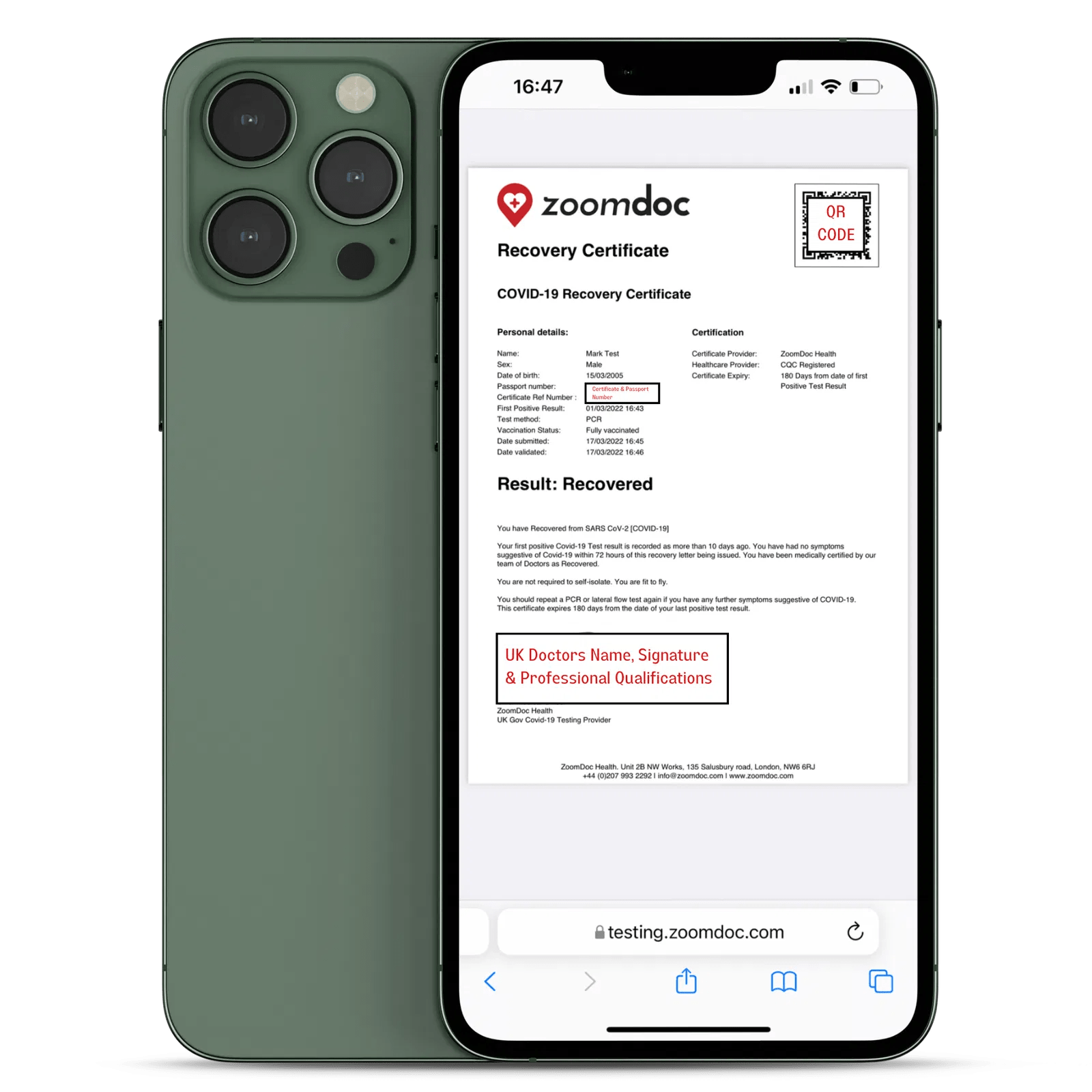 Covid Recovery Certificate UK Covid19 Fit To Fly ZoomDoc