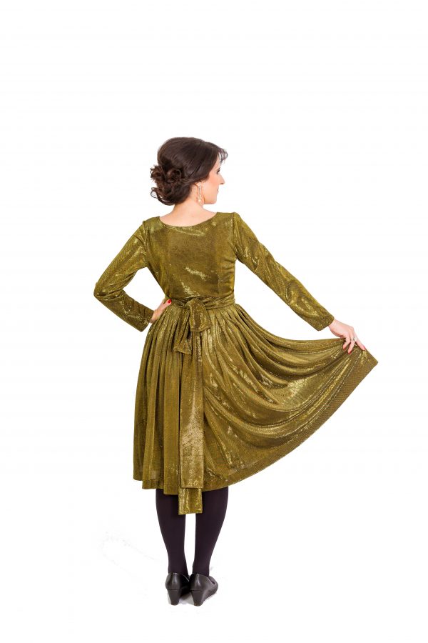 Celeb Inspired Exclusive Luxurious Zori G Tea Length Golden Dress Zori G