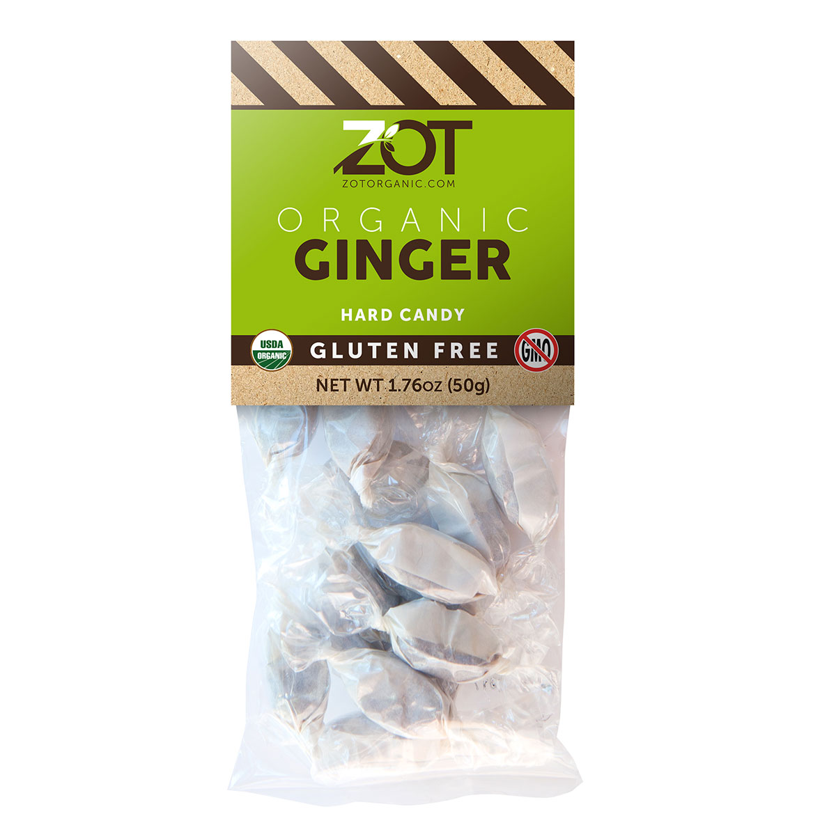 Zot Organic Ginger Hard Candy 1 76oz Organic Licorice Extract Free