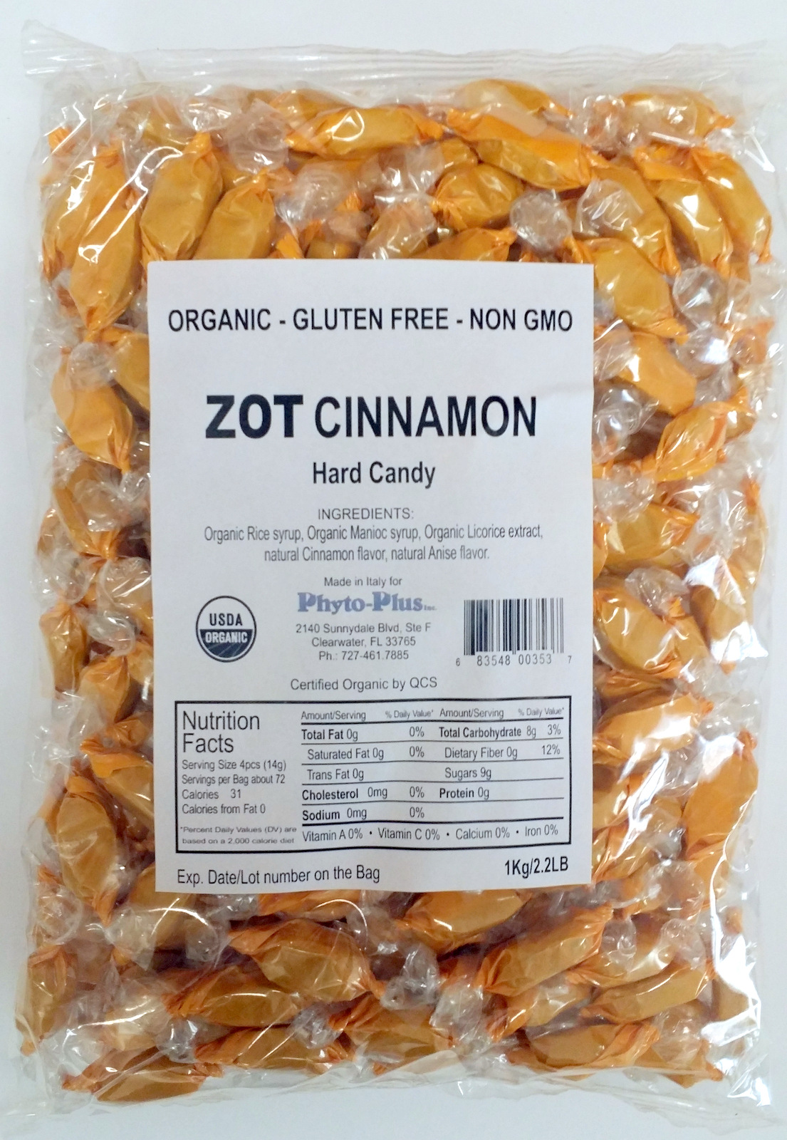 ZOT Organic Cinnamon Hard Candy 2.2lb Organic Licorice extract