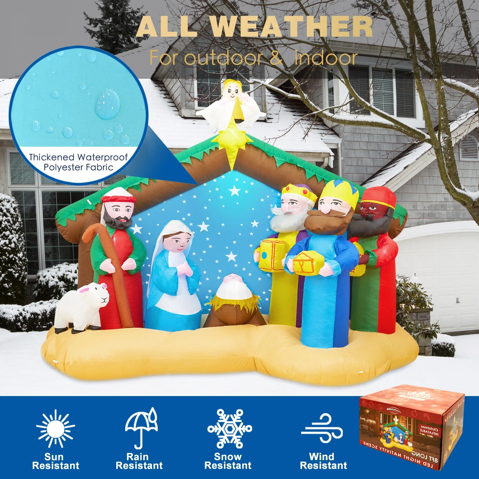 Funflatable 8 FT Christmas Inflatables Nativity Scene Outdoor Decorati