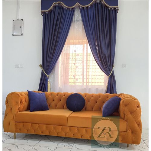 Burnt Tufted 7 Seater With Blue Pillows Lagos Only ZR Tales