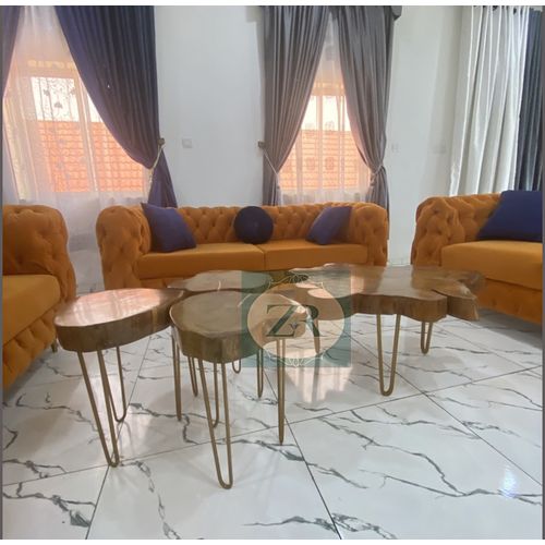 Burnt Tufted 7 Seater With Blue Pillows Lagos Only ZR Tales