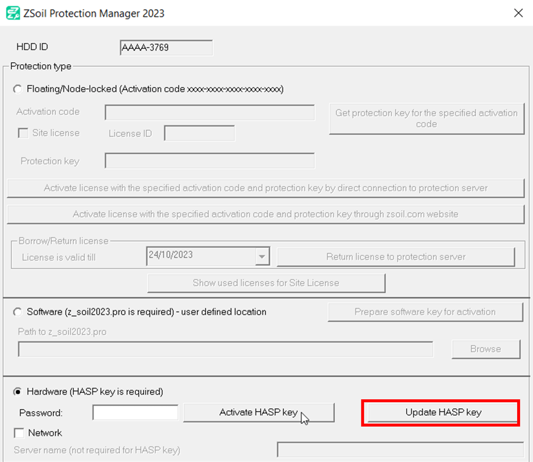 How to update HASP HL dongle? ZSoil