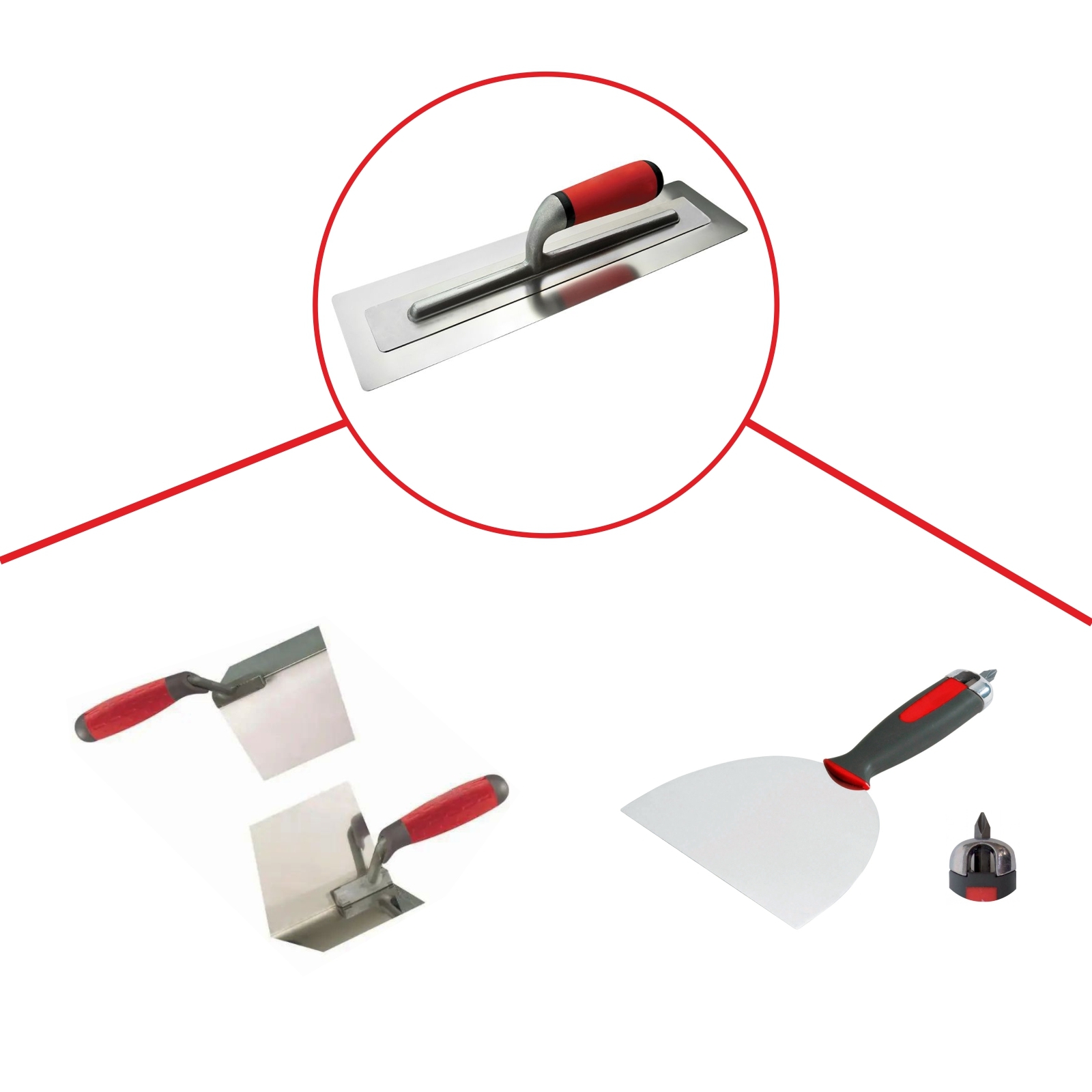 Plastering Set Premium Finishing Trowel + Corner Trowels + Putty Knife