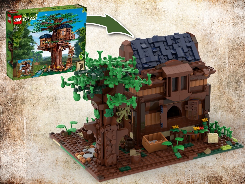LEGO Ideas Baumhaus in modulares mittelalterliches Haus verwandeln zusammengebaut