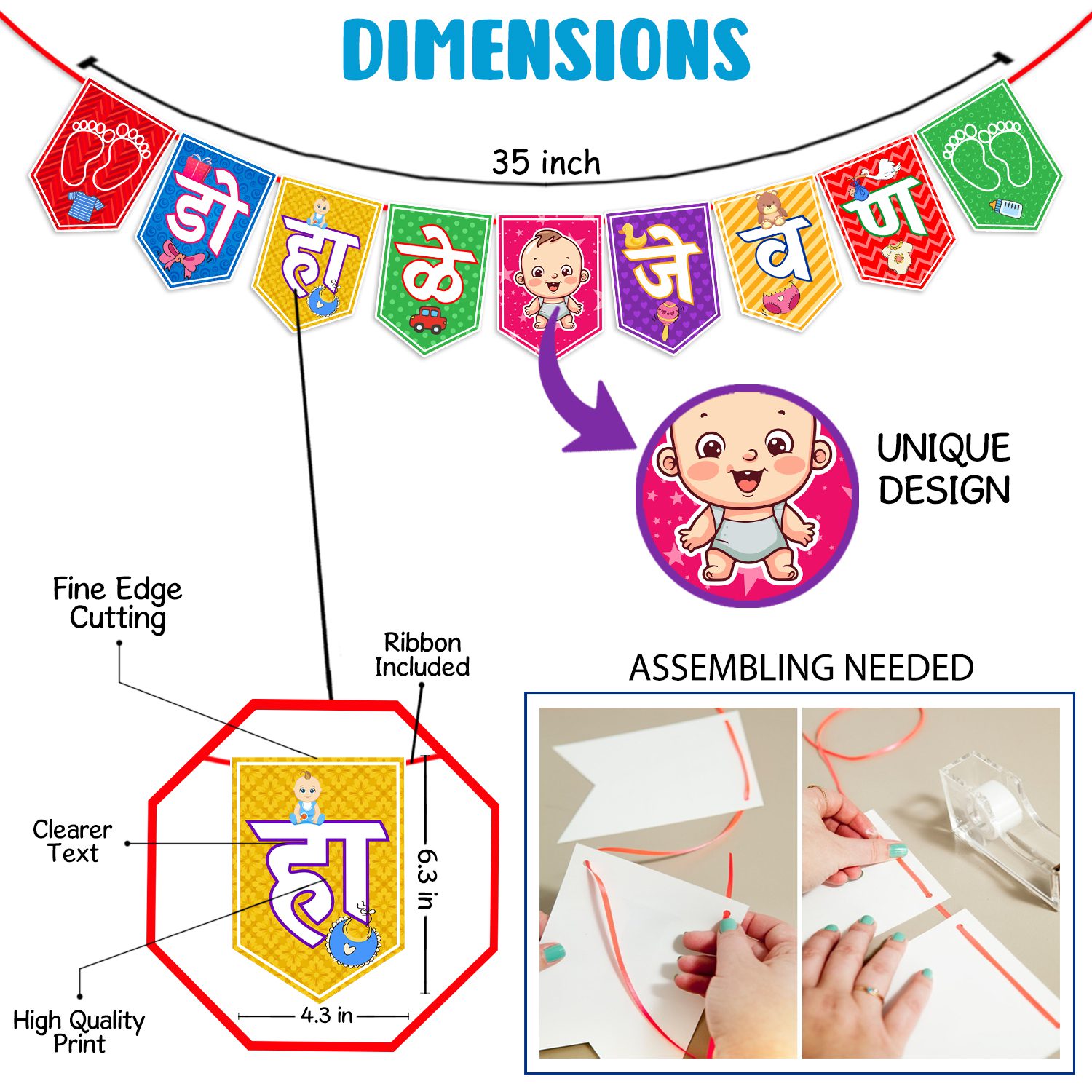 Marathi Baby Shower Decorations Items Banner, Photo Booth Props